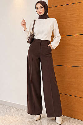 Geniş Paçalı Basic Kumaş Pantolon Kahve - Pantolon