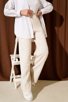 Geniş Paçalı Basic Triko Pantolon Bej - VAV TEKSTİL