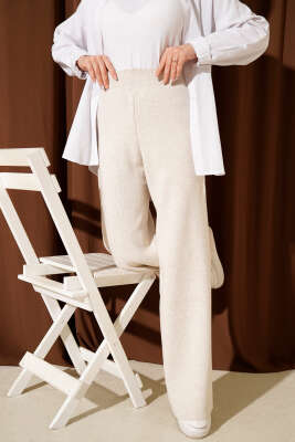 Geniş Paçalı Basic Triko Pantolon Bej - Pantolon