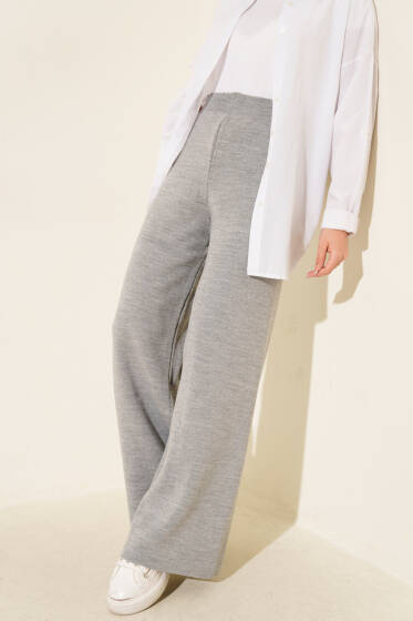 Geniş Paçalı Basic Triko Pantolon Gri - Pantolon