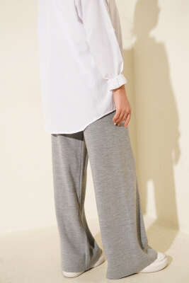 Geniş Paçalı Basic Triko Pantolon Gri - Pantolon