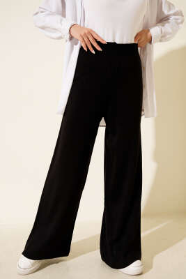 Geniş Paçalı Basic Triko Pantolon Siyah - Pantolon