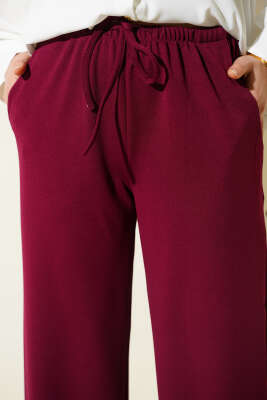Geniş Paçalı Bel Lastikli İpli Pantolon Bordo - 100-300 TL Ürünler