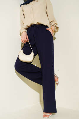 Geniş Paçalı Bel Lastikli İpli Pantolon Lacivert - FİXAY