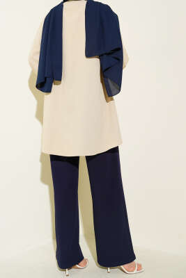 Geniş Paçalı Bel Lastikli İpli Pantolon Lacivert - Pantolon