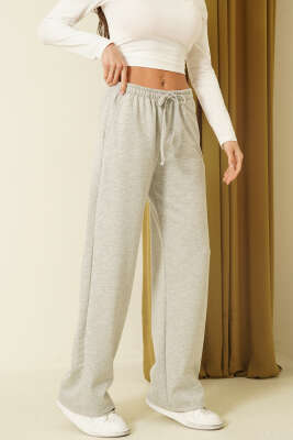 Geniş Paçalı Cepli Loyşa Pantolon Gri - HELLIE