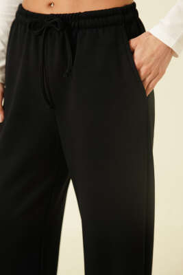 Geniş Paçalı Cepli Loyşa Pantolon Siyah - Kadın Giyim Modelleri