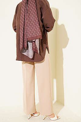 Geniş Paçalı Kemerli Pantolon Bej - Pantolon