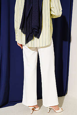 Geniş Paçalı Kemerli Pantolon Ekru - Pantolon