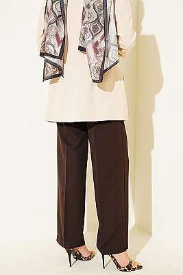 Geniş Paçalı Kemerli Pantolon Kahve - Pantolon