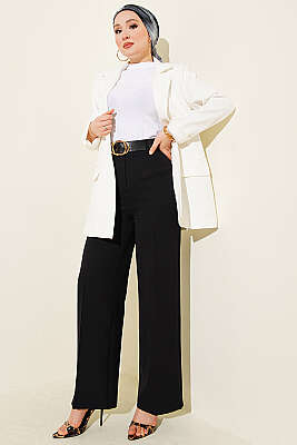 Geniş Paçalı Kemerli Pantolon Siyah - Pantolon