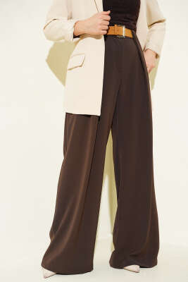 Geniş Paçalı Palazzo Kumaş Pantolon Kahve - Pantolon