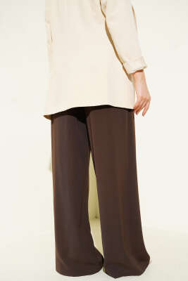 Geniş Paçalı Palazzo Kumaş Pantolon Kahve - Pantolon