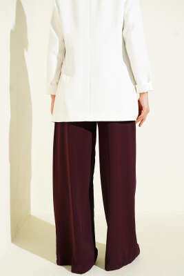 Geniş Paçalı Palazzo Kumaş Pantolon Mürdüm - Pantolon