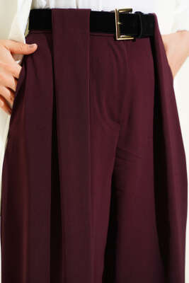 Geniş Paçalı Palazzo Kumaş Pantolon Mürdüm - Pantolon