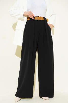 Geniş Paçalı Palazzo Kumaş Pantolon Siyah - Pantolon