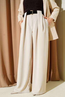 Geniş Paçalı Palazzo Kumaş Pantolon Taş - EFİL
