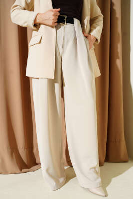 Geniş Paçalı Palazzo Kumaş Pantolon Taş - Pantolon