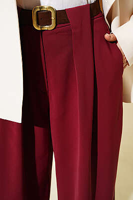 Geniş Pile Detaylı Kumaş Pantolon Bordo - 700-1000 TL Ürünler