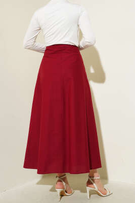 Geniş Pileli Cepli Etek Bordo - Uzun Etek