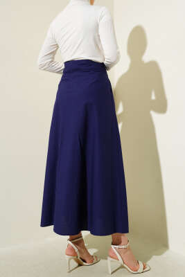 Geniş Pileli Cepli Etek Lacivert - Uzun Etek