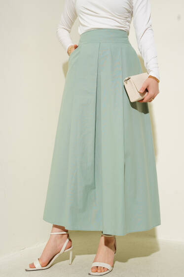 Geniş Pileli Cepli Etek Mint - Etek