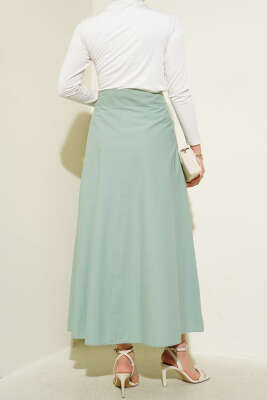 Geniş Pileli Cepli Etek Mint - Uzun Etek