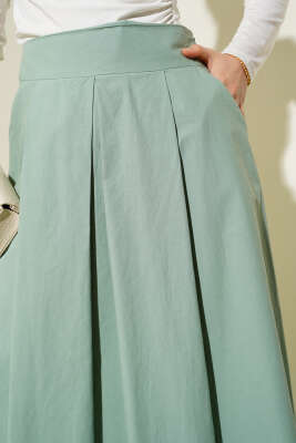 Geniş Pileli Cepli Etek Mint - Uzun Etek