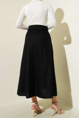 Geniş Pileli Cepli Etek Siyah - Uzun Etek