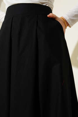 Geniş Pileli Cepli Etek Siyah - Uzun Etek