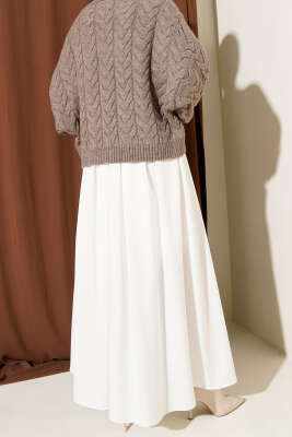 Geniş Pileli Saten Etek Beyaz - Etek