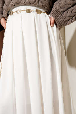 Geniş Pileli Saten Etek Beyaz - Etek