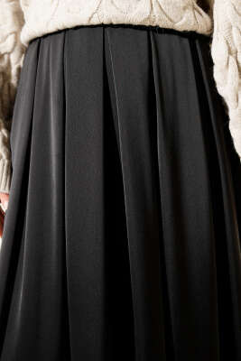Geniş Pileli Saten Etek Siyah - Etek
