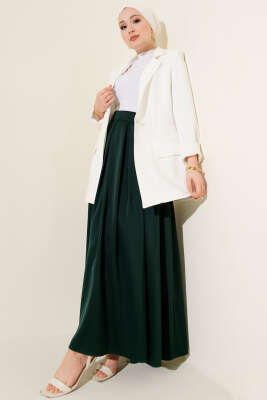 Geniş Pileli Saten Etek Zümrüt - Etek