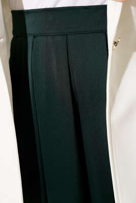 Geniş Pileli Saten Etek Zümrüt - Etek