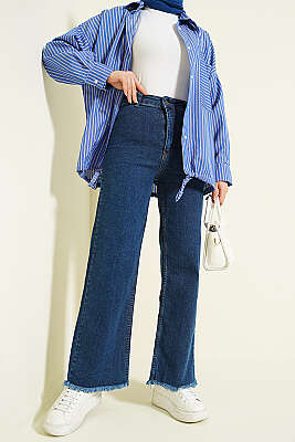 Geniş Püskül Paçalı Kot Pantolon Kot - BLUE HİLL(ZER)