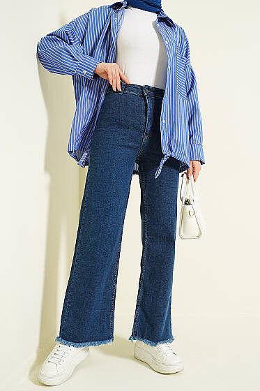 Geniş Püskül Paçalı Kot Pantolon Kot - Pantolon