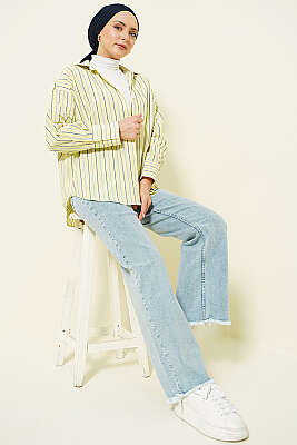 Geniş Püskül Paçalı Kot Pantolon Orta Kar - Pantolon