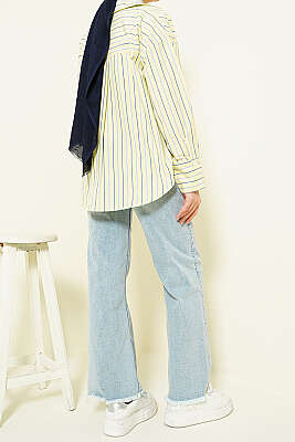 Geniş Püskül Paçalı Kot Pantolon Orta Kar - Pantolon