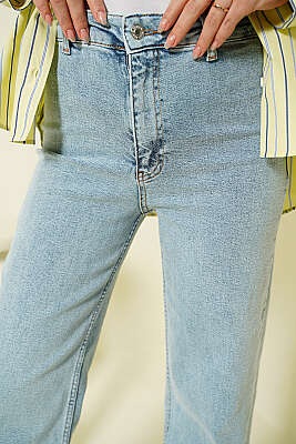 Geniş Püskül Paçalı Kot Pantolon Orta Kar - Pantolon