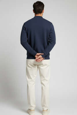 Geniş Ribanalı Triko Sweatshirt Lacivert - Erkek Sweatshirt