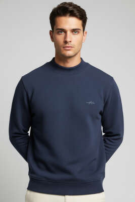 Geniş Ribanalı Triko Sweatshirt Lacivert - BESSE