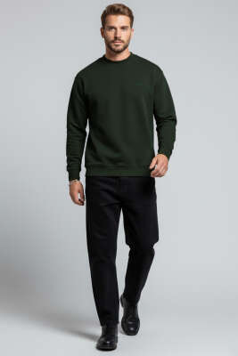 Geniş Ribanalı Triko Sweatshirt Nefti - Erkek Sweatshirt