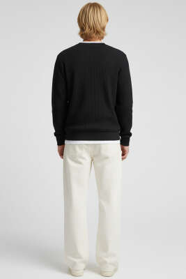 Geniş Ribanalı Triko Sweatshirt Siyah - Erkek Sweatshirt