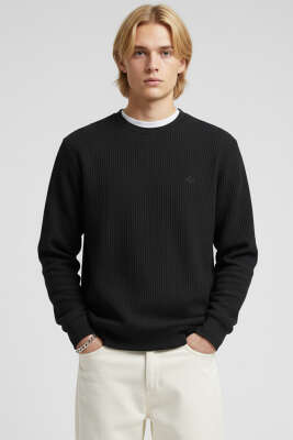 Geniş Ribanalı Triko Sweatshirt Siyah - BESSE