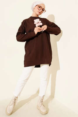 Geniş Ribanalı Triko Tunik Acı Kahve - Tunik