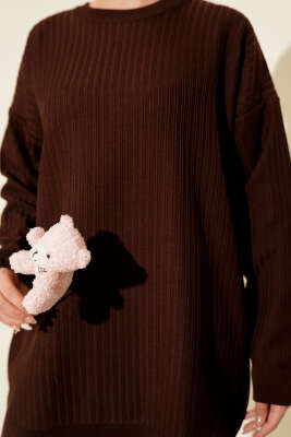 Geniş Ribanalı Triko Tunik Acı Kahve - Tunik