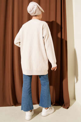 Geniş Ribanalı Triko Tunik Bej - Tunik