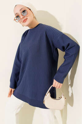 Geniş Ribanalı Triko Tunik İndigo - VANİZA TRİKO