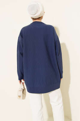 Geniş Ribanalı Triko Tunik İndigo - Tunik